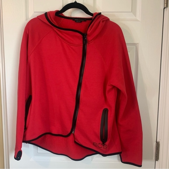 BCBGMaxazria Red and Black Zipper Fleece Hoodie, size L - Picture 9 of 9